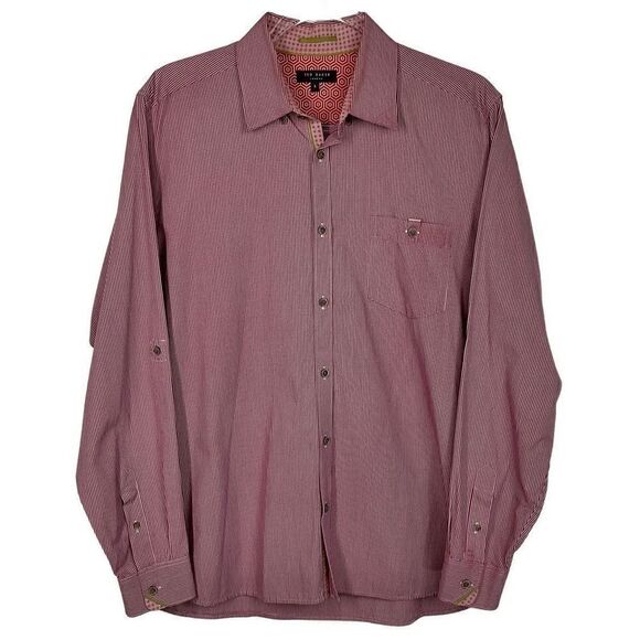 Ted Baker Red White Mini Plaid Long Sleeve Button Up Shirt XL - Picture 1 of 7